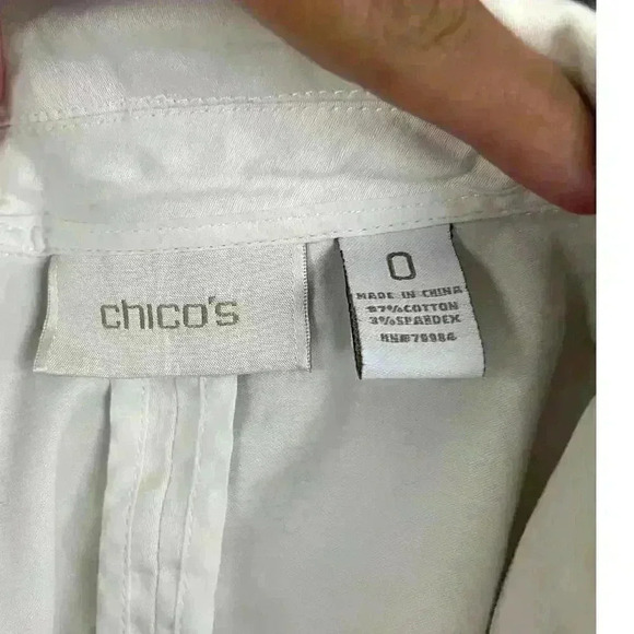 Chico's White Blazer Sz 0 3/4 Sleeve Cotton Blend Single Button Collar - Picture 3 of 10